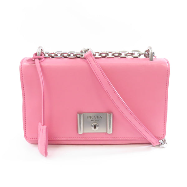 PRADA SHW Chain Shoulder Bag Calfskin Leather Pink