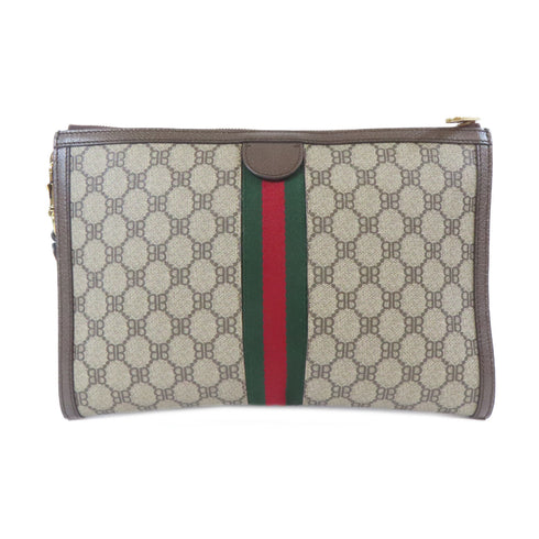 BALENCIAGA GHW Balenciaga x Gucci Pouch Clutch Bag 680382 Coated Canvas Brown