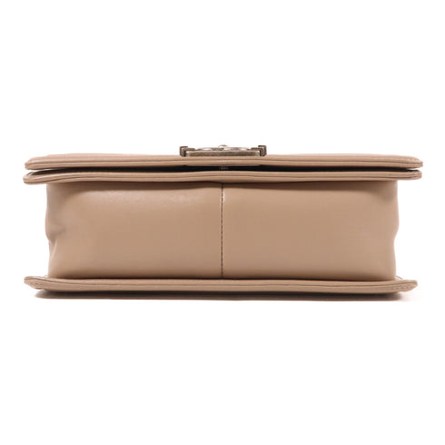 CHANEL CC SHW Boy 25 Chain Shoulder Bag Leather Beige