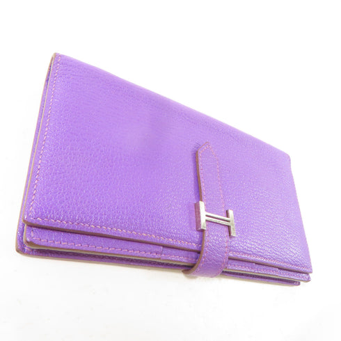 HERMES PHW Bearn W Snap Long Wallet Chevre Cyclamen/Purple