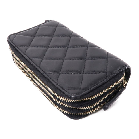 CHANEL CC GHW Zipper Wallet Lambskin Leather Black