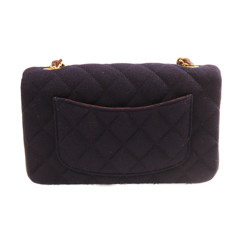 CHANEL CC GHW Charms Mini Rect Chain Shoulder Bag Wool Navy Blue