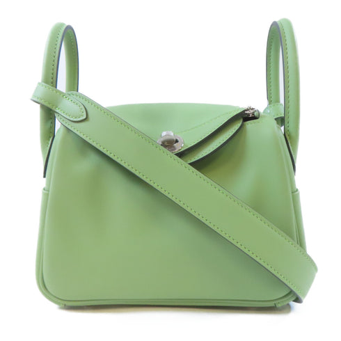 HERMES PHW Mini Lindy 2 Way Shoulder Handbag Swift Leather Vert Criquet Green