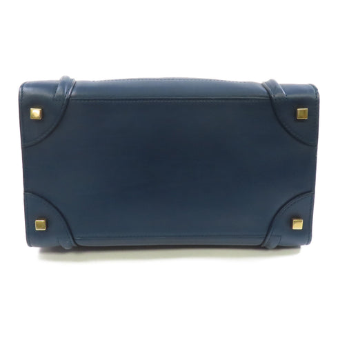 CELINE GHW Luggage Shoulder Bag Calfskin Leather Blue