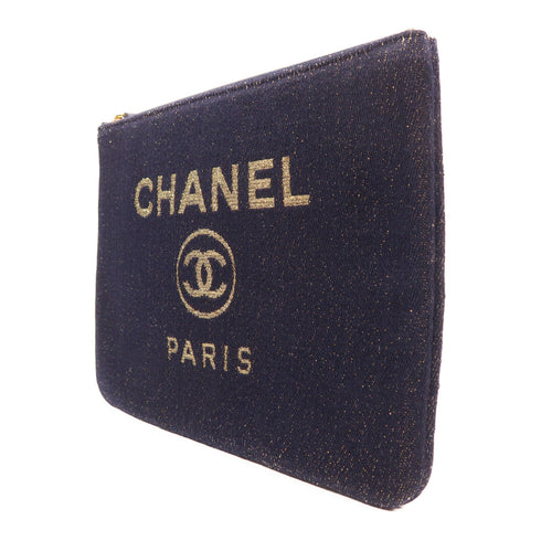 CHANEL CC GHW Clutch A81980 Canvas Navy/Gold