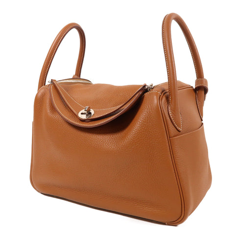 HERMES GHW Lindy 30 2 Way Shoulder Bag Taurillon Clemence Leather Gold
