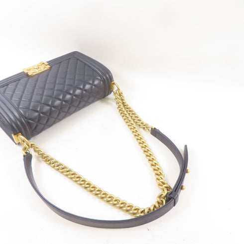 CHANEL CC GHW Boy 25 Chain Shoulder Bag Lambskin Leather Navy