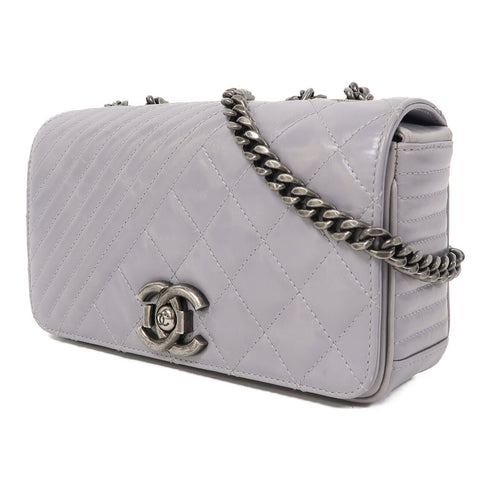 CHANEL CC SHW Chain Shoulder Bag Calfskin Leather Grey v1