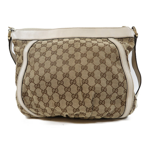 GUCCI GG GHW Shoulder Bag 204940 Canvas Brown/White
