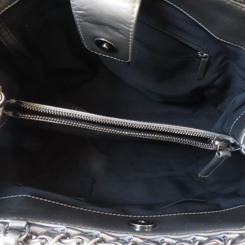 CHANEL Quilted CC Chain Shoulder Handbag Calfskin Leather Silver