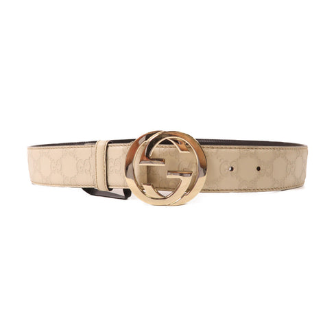 GUCCI GG GHW Belt Calfskin Leather 114876 White