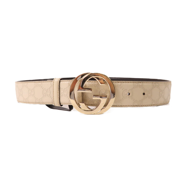 GUCCI GG GHW Belt Calfskin Leather 114876 White