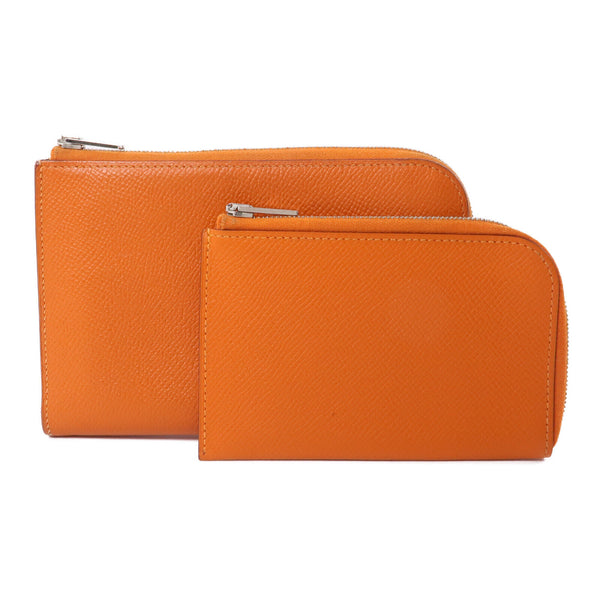 HERMES PHW Round Wallet Epsom Leather Orange