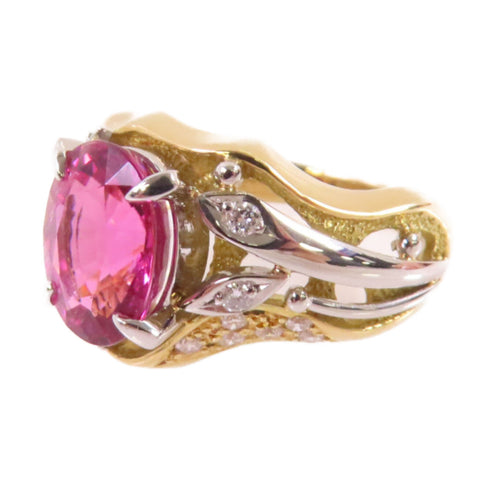 FINE JEWELRY 2.65ct Tourmaline 0.16ct Diamond Ring US#6.25 18KYG PT900 Platinum