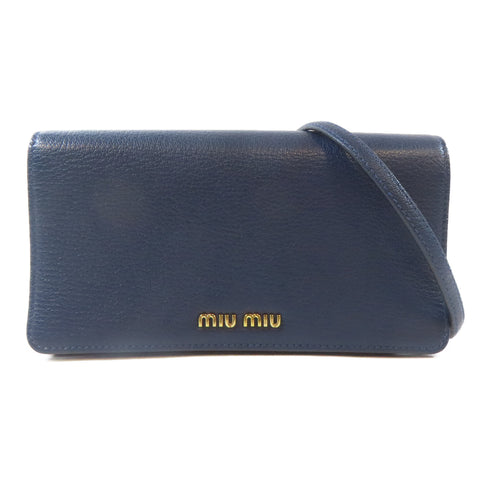 Miu Miu GHW Shoulder Crossbody Bag Calfskin Leather Navy Blue