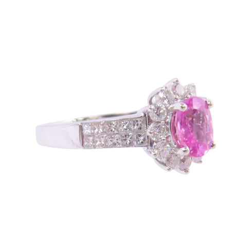 JEWELRY Pink Sapphire Diamond Ring US#7.25 18K White Gold