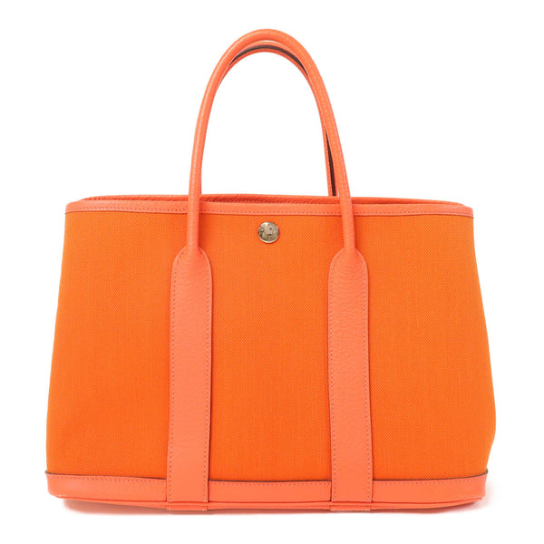 HERMES PHW Garden Party TPM Hand Bag/Tote Bag Canvas Flame Orange