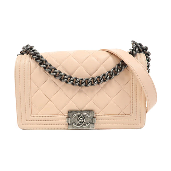 CHANEL Quilted CC SHW Boy 25 Chain Shoulder Bag A67086 Lambskin Leather Pink