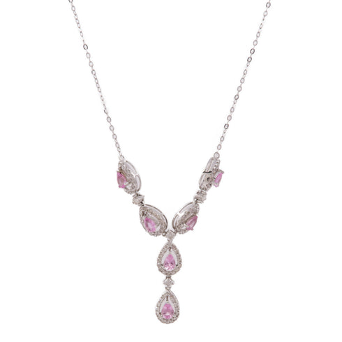 JEWELRY Pink Sapphire Diamond Necklace 18K White Gold