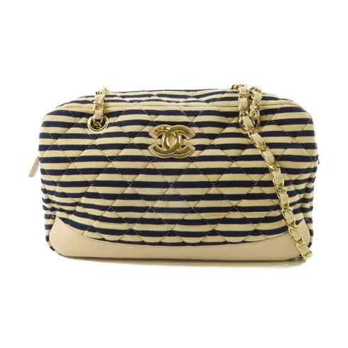 CHANEL CC GHW Marine Border Chain Shoulder Bag Cotton Beige/Blue