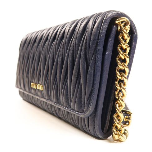 Miu Miu GHW Shoulder Bag Lambskin Leather Navy