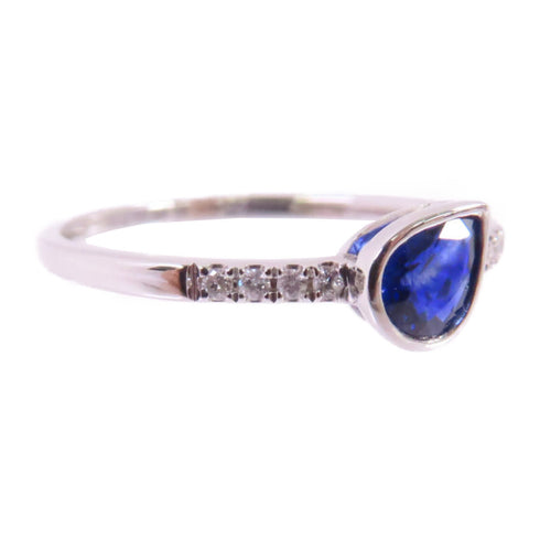 Jewelry 0.38ct Sapphire0.05ct Diamond Ring US#5.25 18K White Gold