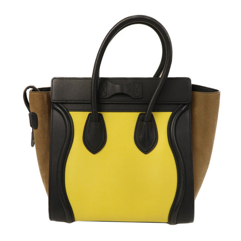 CELINE GHW Micro Luggage Handbag Calfskin Leather/Suede Black/Yellow/Brown