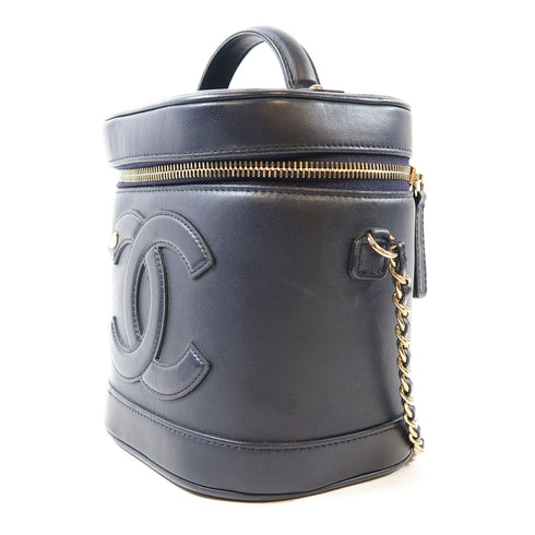 CHANEL CC SHW Vanity Case 2 Way Bag Lambskin Leather Navy