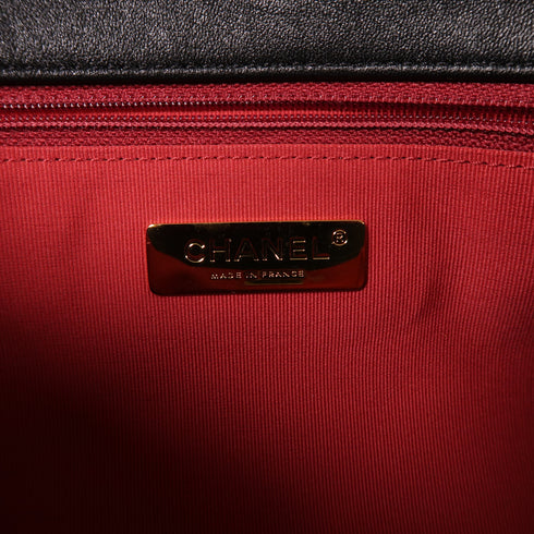 CHANEL CC C19 Large 2 Way Chain Shoulder Bag Lambskin Leather Black