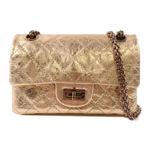 CHANEL CC 2.55 Mini Chain Shoulder Handbag Calfskin Leather Rose Gold