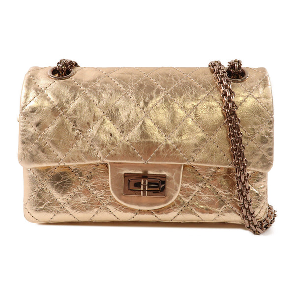 CHANEL CC 2.55 Mini Chain Shoulder Handbag Calfskin Leather Rose Gold