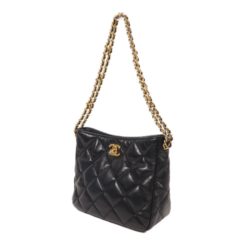 CHANEL CC GHW Hobo Chain Shoulder Bag AS3223 Lambskin Leather Black