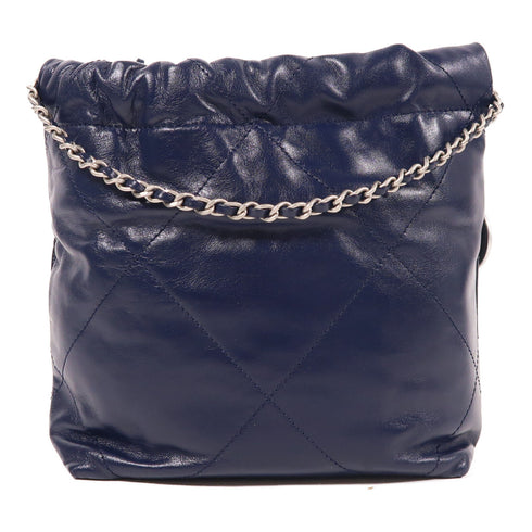 CHANEL CC SHW Mini 22 Chain Shoulder Bag Calfskin Leather Navy