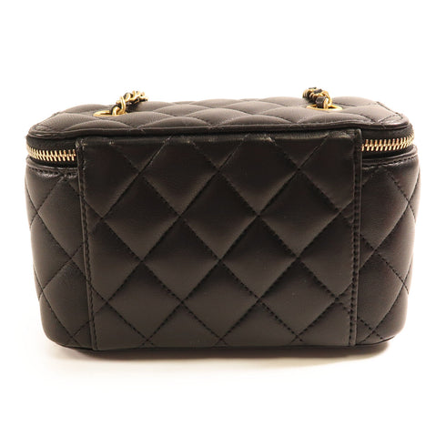 CHANEL CC GHW Vanity Case Chain Shoulder Bag Lambskin Leather Black v1
