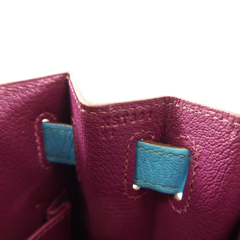 HERMES GHW Kelly 28 2Way Shoulder Hand Bag Chevre Leather Pink/Purple/Blue