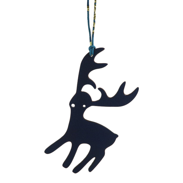 HERMES Deer Charm Epsom Leather Orange Navy