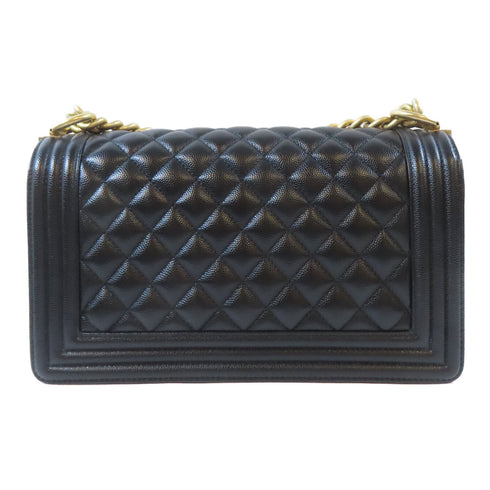 CHANEL Quilted CC GHW Boy Chanel Chain Shoulder Bag 67086 Calfskin Leather Black