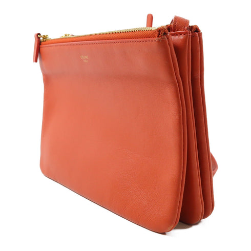 CELINE GHW Trio Shoulder Bag 165113 Lambskin Leather Red