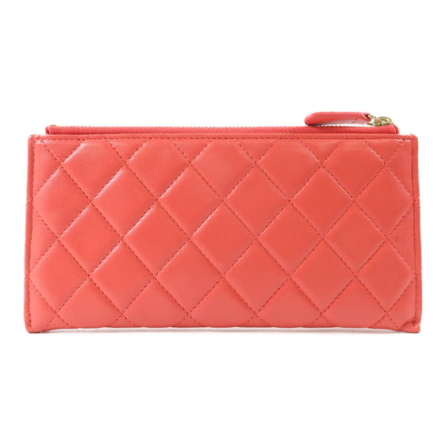 CHANEL Quilted CC GHW Long Wallet Lambskin Leather Pink
