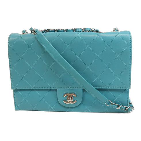 CHANEL Quilted CC SHW Chain Shoulder Bag Lambskin Leather Green