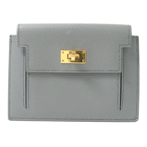 HERMES GHW Kelly Pocket Compact Epsom Leather Vert Amande/Green