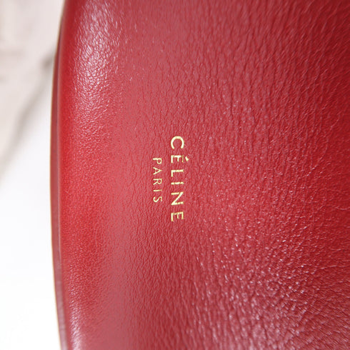 CELINE GHW Clasp Bucket Shoulder Bag Calfskin Leather Red