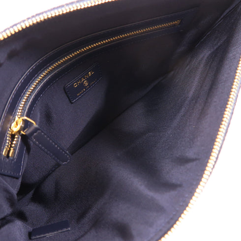 CHANEL CC GHW Clutch A81980 Canvas Navy/Gold