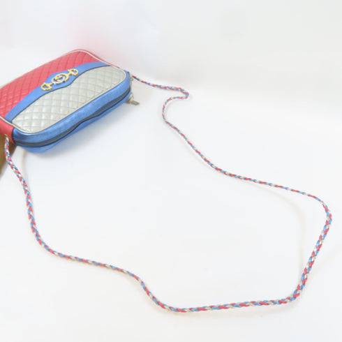 GUCCI GG GHW Quilted Shoulder Bag Crossbody Bag 541061 0U14K Leather Blue Red