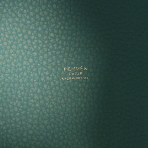 HERMES PHW Picotin MM Handbag Clemence Leather/Swift Leather Bleu Saint-Cyr