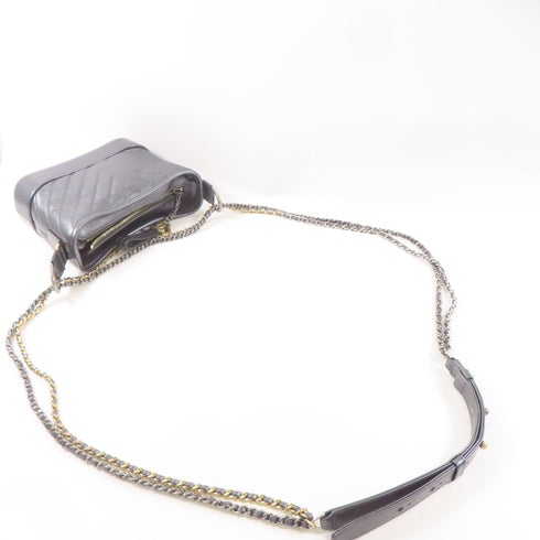 CHANEL CC Gabrielle 2 Way Chain Shoulder Crossbody Bag Calfskin Leather Gray