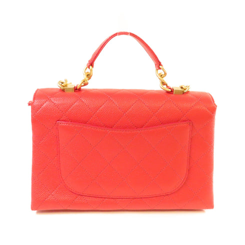 CHANEL Quilted GHW CC Chain Shoulder Bag Handbag Caviar Skin Leather Orange Red
