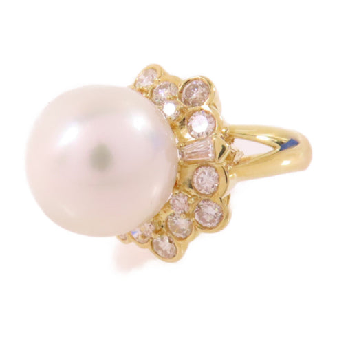 FINE JEWELRY 14.5ct Pearl 1.76ct Diamond Ring US#6.25 18K Yellow Gold