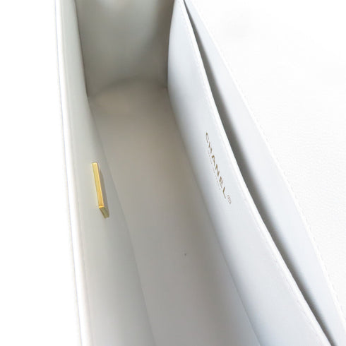 CHANEL Herringbone CC GHW Boy Chain Shoulder Bag Caviar Leather Grey