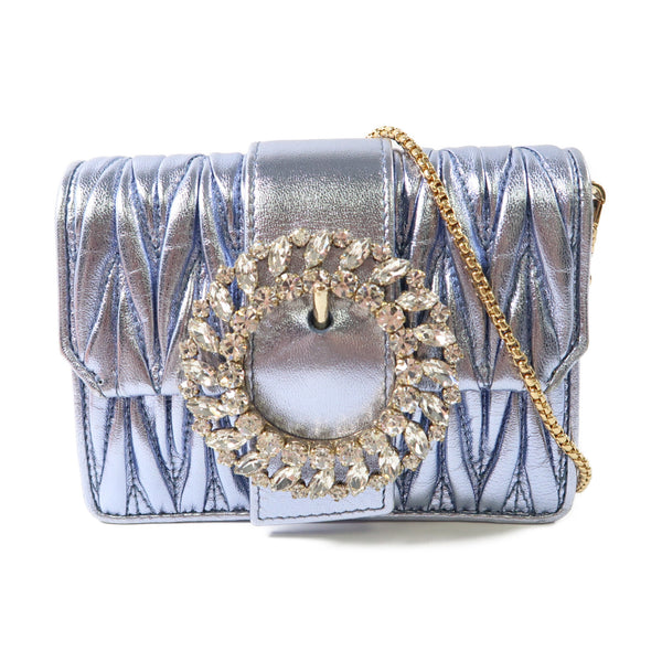 MIU MIU GHW Mini Bag Chain Shoulder Bag Leather Blue